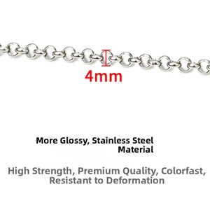 Macro shot of 4mm stainless steel rolo chain links with polished silver finish
