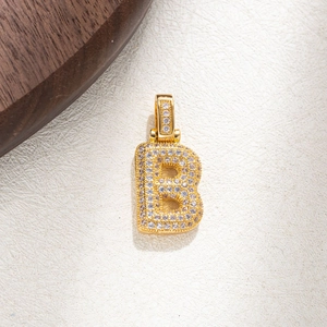 Golden micro-paved zircon letter B pendant necklace with elegant sparkling letter charm