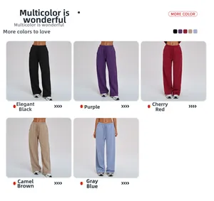 Detailed grid view showing five colors of loose wide-leg sports pants with drawstring waist