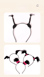 Detail of cute Halloween headbands featuring black felt wings and feathers for cosplay