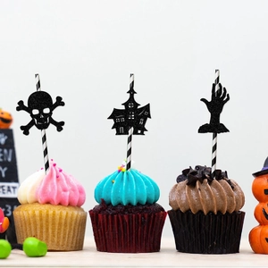 Halloween glitter skeleton and haunted house paper straws for festive party decoration