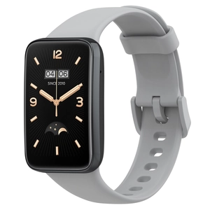 Detail view of grey silicone replacement strap for Xiaomi Mi Band 7 Pro with square dial
