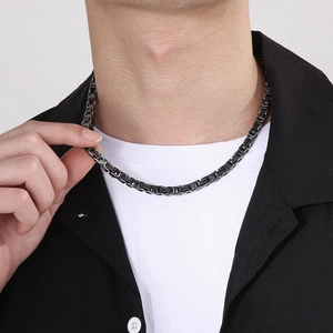 Chaîne byzantine vintage 6/8mm en acier inoxydable noir et argent pour hommes