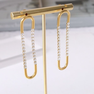 French Minimalist Titanium Steel U-Shaped Geometric Zirconia Inlaid 18K Gold Plated Hoop Earrings For Women Fashion Jewelry