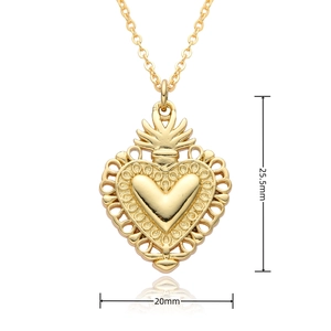 Detailed dimensions of gold heart pendant showing 25.5mm height and 20mm width size