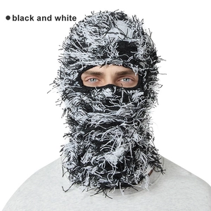 Fuzzy black and white knit balaclava face mask for Halloween party and winter warmth