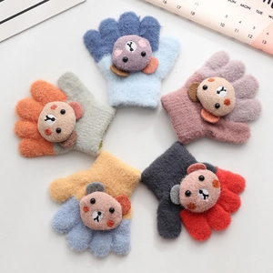 Toddler winter knit gloves with 3D cartoon bears in vibrant multi-color options