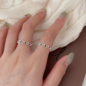 925 Sterling Silver Ring Heart Shaped Hollow Out Design Black Zirconia Trendy Ins Style Fashion Jewelry For Women