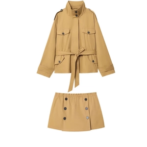 Ensemble Veste Coupe-Vent Utility Kaki Pour Femmes Et Jupe-Culotte À Double Boutonnage Avec Ceinture