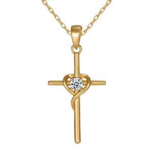 Golden S925 sterling silver infinity cross necklace with heart and moissanite stone