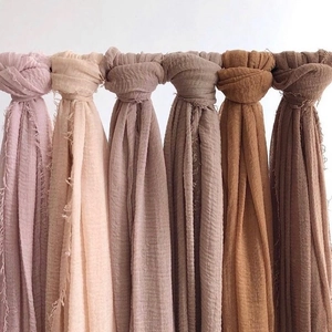 Long Cotton Linen Crinkle Scarf Solid Color Frayed Edges Soft Shawl Hijab For Women Retro Style