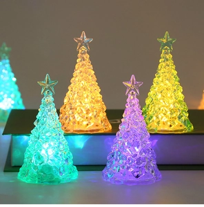 Glow-in-the-dark acrylic Christmas tree night lights with crystal texture and star toppers