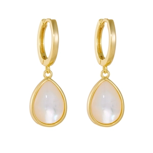 Elegant S925 silver teardrop earrings with white mother of pearl and gold finish