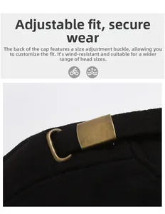 Detail of adjustable metal buckle and warm wool fabric on men winter cap