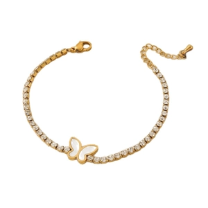 Elegant gold titanium steel butterfly tennis bracelet with zircon inlay for women