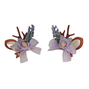 Christmas reindeer antler hair clips with 3D bows and flowers for girls, set of two