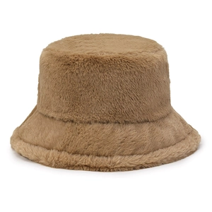Stylish brown faux fur bucket hat for women with warm plush texture for winter fashion