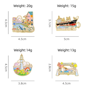 Metal enamel city souvenir magnets collection with lighthouse and ship designs from Weihai