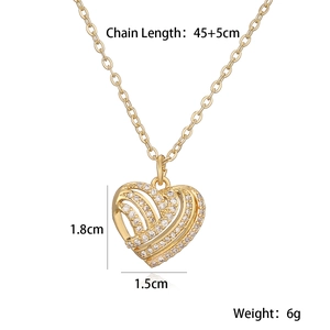 Detail of gold heart pendant with dimensions 1.8cm height and 45cm chain length