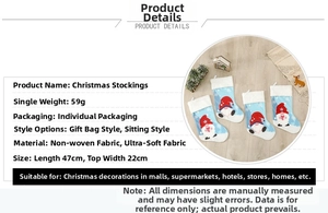 Détail de chaussette de Noël en tissu non tissé bleu avec motifs de nains mignons