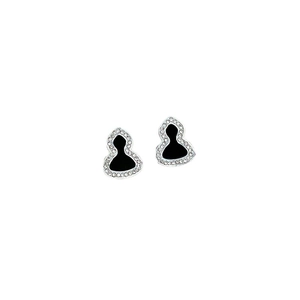 Minimalist titanium steel gourd stud earrings with black inlay and sparkling crystals