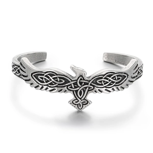 Nordisches Wikinger-Armband mit Keltenknoten und Rabe aus Vintage-Edelstahl
