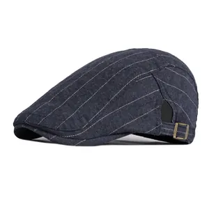 Béret classique bleu marine à rayures avec boucle en métal réglable et style rétro