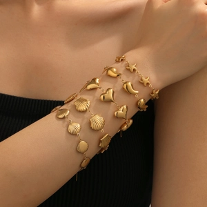 Stainless Steel Shell Starfish Heart Water Drop Pendant Bracelets For Women Gold Plated Summer Beach Fashion Jewelry Gift