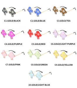 Detailed grid showing 10 vibrant color options for mushroom-shaped rimless sunglasses