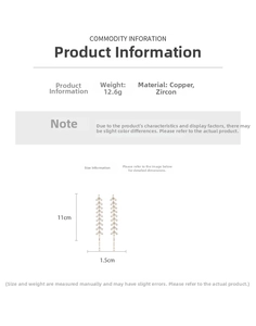 Detailed view showing measurements and weight for silver needle leaf tassel earrings