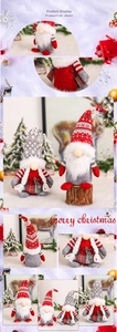 Detail von Plüsch-Weihnachtswichtel-Paar mit Schneeflockenmuster und karierten Hüten