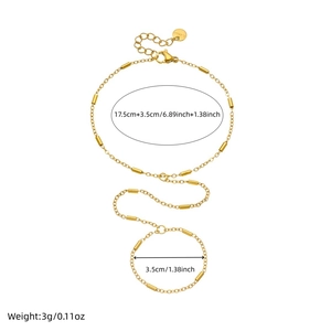 Minimalist gold-plated stainless steel hand chain with tube details and ring connector