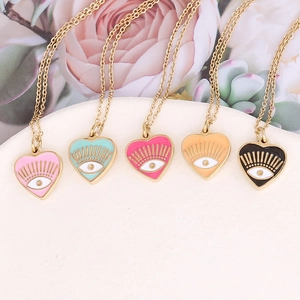 Set of five heart eye pendant necklaces in colorful enamel and gold stainless steel