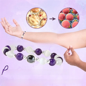 Detail view of purple agate beads and magnetic stones for fat breakdown bracelets
