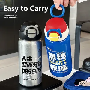 Dual-mode portable stainless steel thermos bottles with funny slogans and ring handles