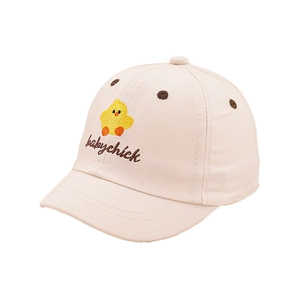 Toddler cotton baseball cap with baby chick embroidery and babychick text on white base