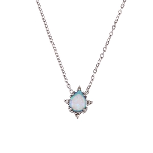 Silver teardrop opal pendant necklace for women, elegant vintage fashion jewelry accessory.