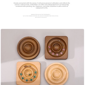 Top view of solid wood jewelry trays in round and square shapes for bracelets and rings
