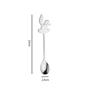 Detailed view showing dimensions of 14cm length for the rabbit stainless steel coffee spoon