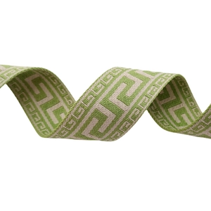Wide Greek meander pattern shoulder strap in green and white woven fabric for bags