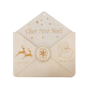 Handcrafted wooden Christmas envelope ornament with festive French laser engraving