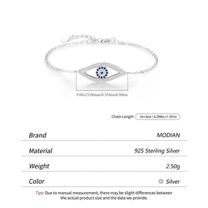 Elegant 925 sterling silver evil eye bracelet with blue zircon and sparkling white stones