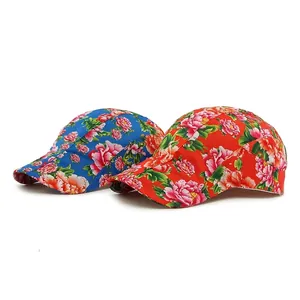 Set di 2 cappellini da baseball con motivo floreale vintage di peonie rosse e blu