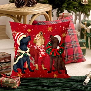 Christmas pillow cover with vintage red cardinal dog print for holiday home decoration
