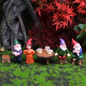 Garden gnomes party set with miniature table and resin accessories for fairy garden landscape