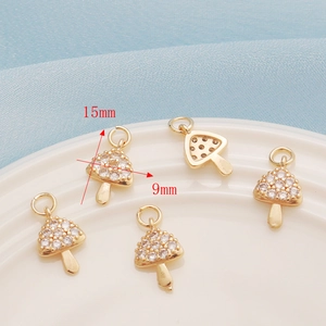 14K gold plated mushroom pendant set with white zircon stones for jewelry DIY