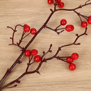 Artificial red berry branches for Christmas decor, lifelike winter holly stems for home