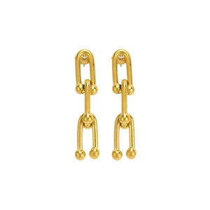 18K gold plated titanium steel U-link earrings with horseshoe buckle industrial design