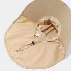 Outdoor sun hat with wide brim, neck flap, and breathable mesh lining in beige polyester