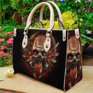 Gothic Skull Print Women Handbag PU Leather Tote Shoulder Bag Vintage Punk Style Rivet Large Capacity